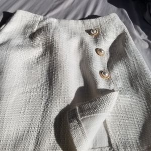 High Waist Button Front Tweed Skirt